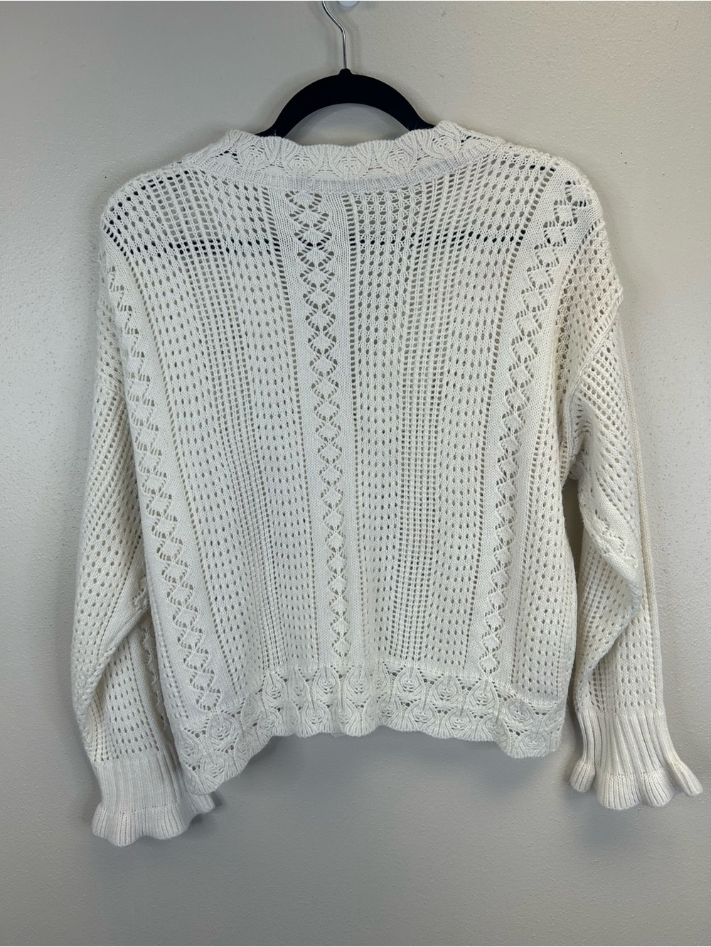 Cottagecore Feminine Size L Open Knit V-Neck Cardigan Sweater Pearl Buttons Boho - Picture 8 of 10